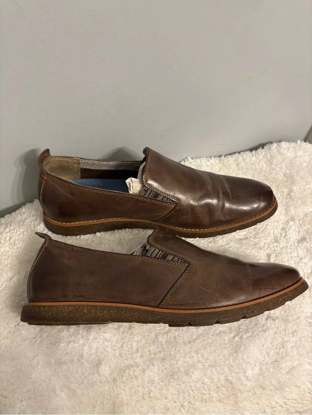 Hush Puppies Men's Brown Leather Slip-On Loafers with Blue Insoles